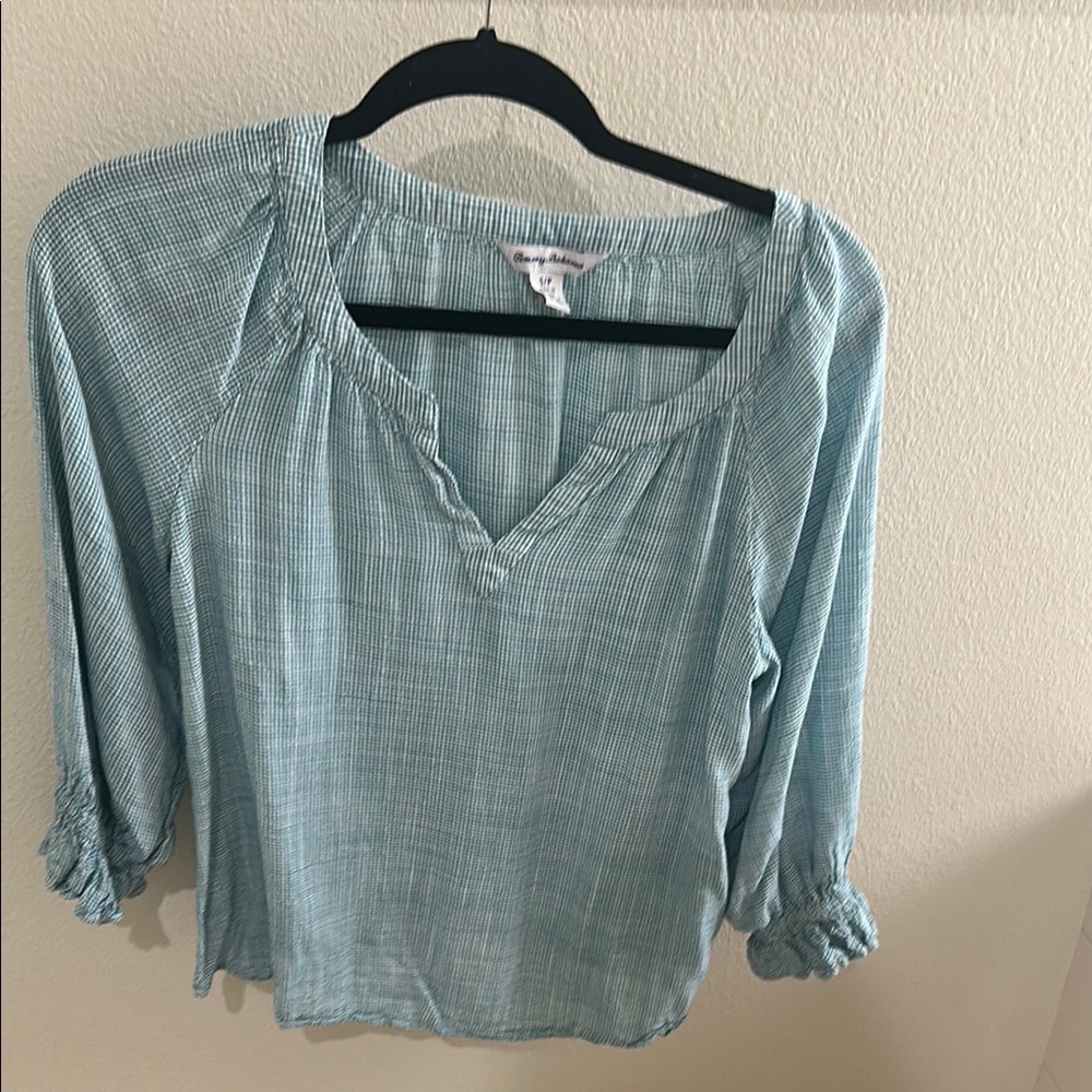 Tommy Bahama Green Ruffled 3/4 Sleeve Blouse
